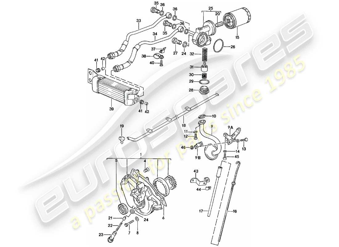 porsche 924 (1984) lubricación del motor - enfriador de aceite del motor diagrama de piezas