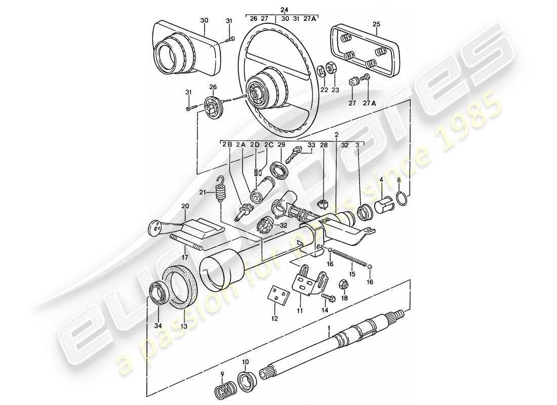 porsche 1989 (928) piezas de dirección - volante diagrama de piezas
