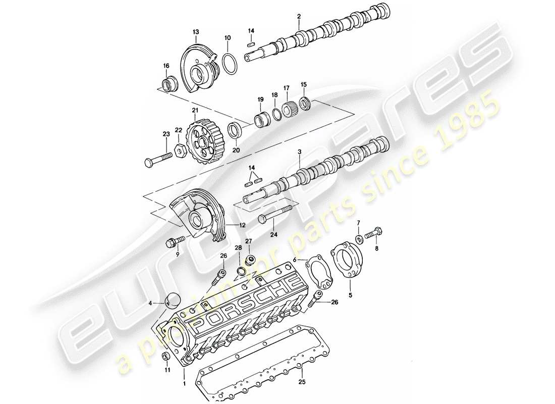 porsche 1983 (928) árbol de levas - 2 - válvula diagrama de piezas