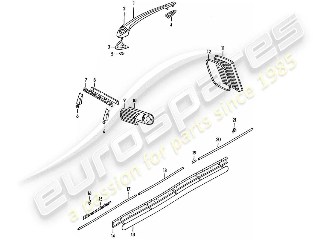 porsche 1954 (356/356a) accesorios decorativos diagrama de piezas