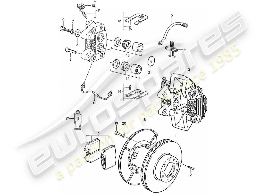 porsche 1988 (944) frenos de disco - eje trasero diagrama de piezas
