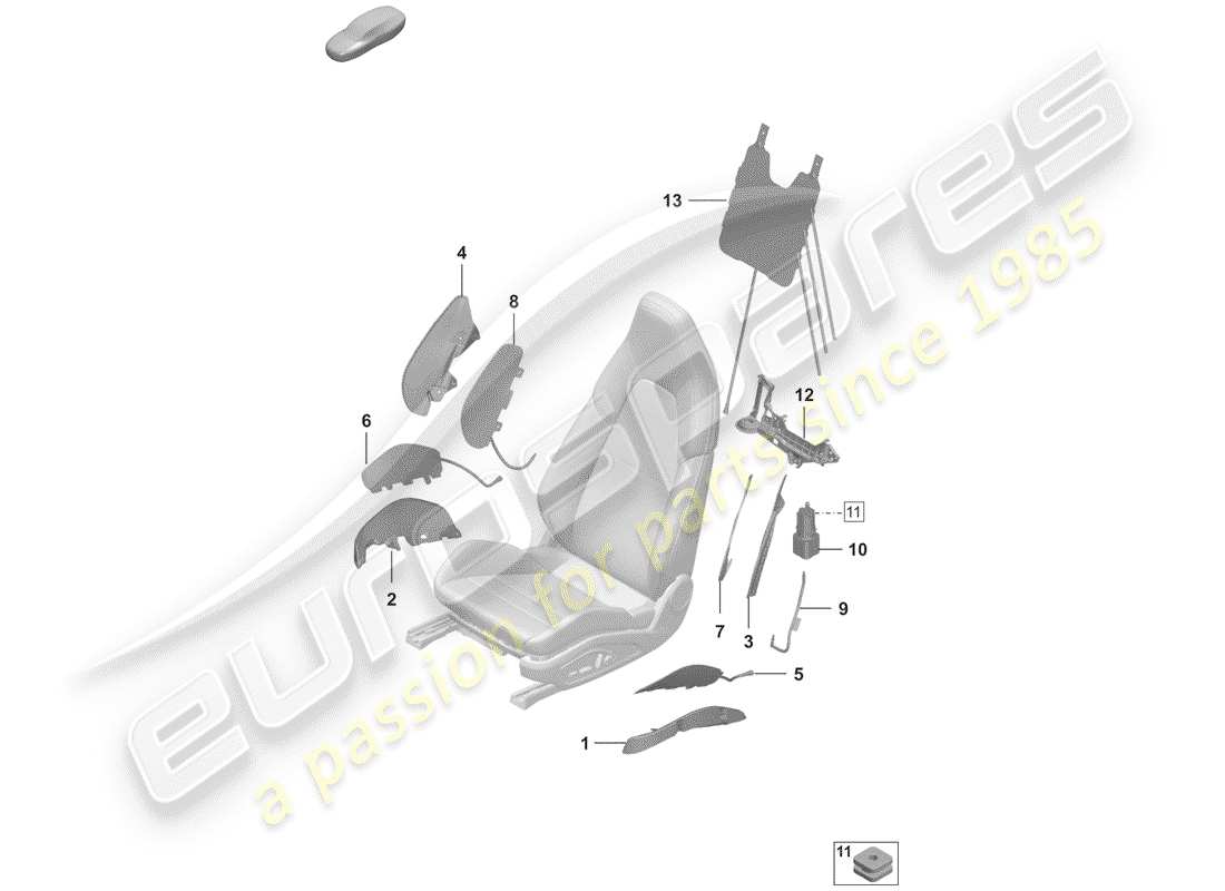 porsche 2020 (992-1) componentes neumáticos para asiento diagrama de piezas