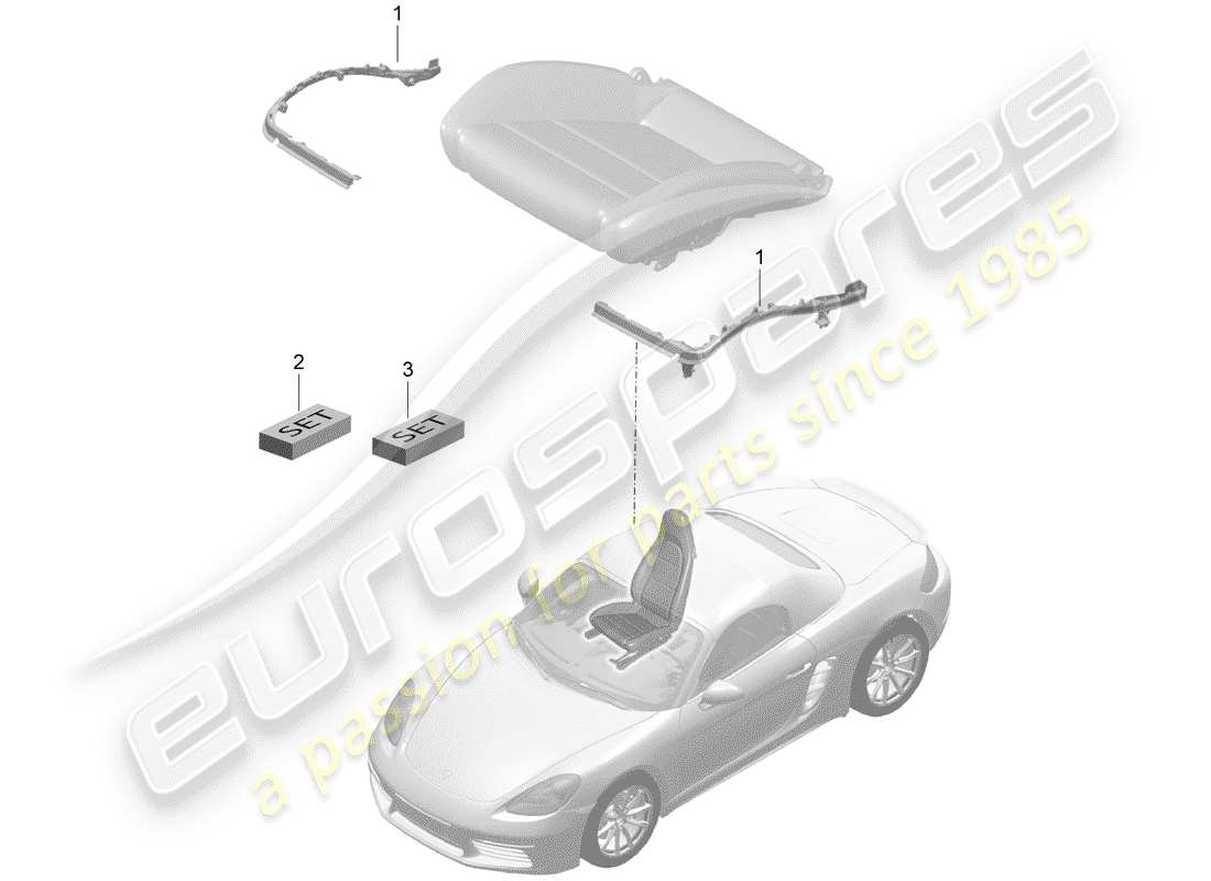 porsche 2019 (718 boxster) acolchado para asiento diagrama de piezas