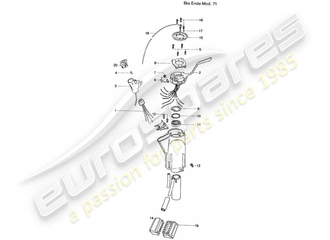 porsche 1972 (914) interruptor de la columna de dirección - d >> - mj 1971 diagrama de piezas
