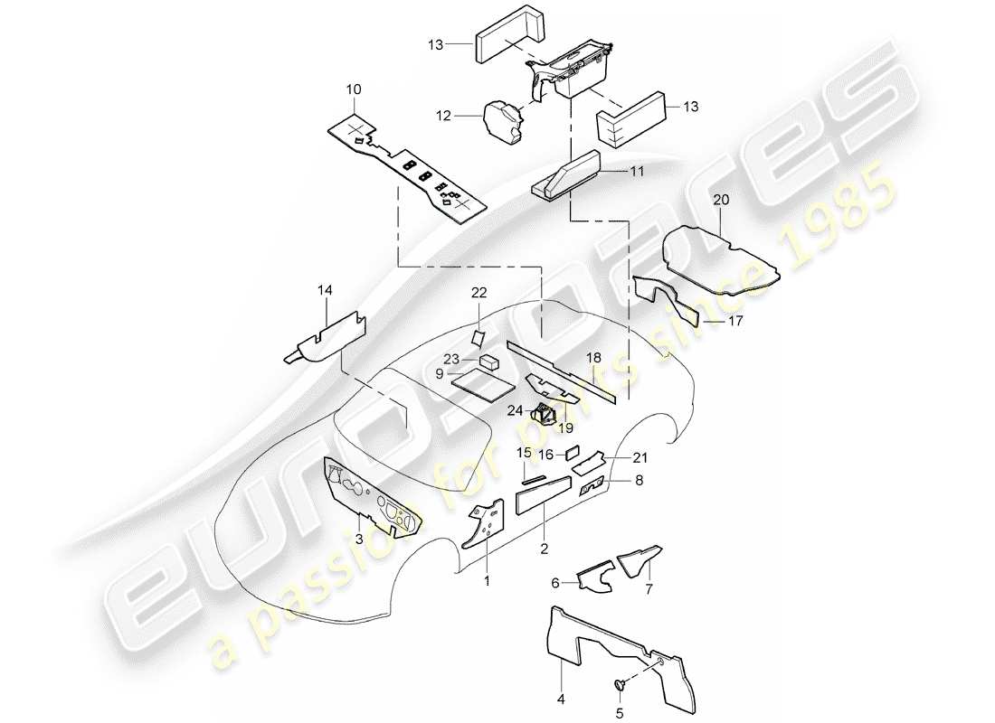 porsche 2011 (987 cayman) carrocería diagrama de piezas