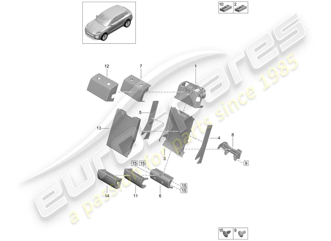 porsche 2019 (macan) flap, centro diagrama de piezas