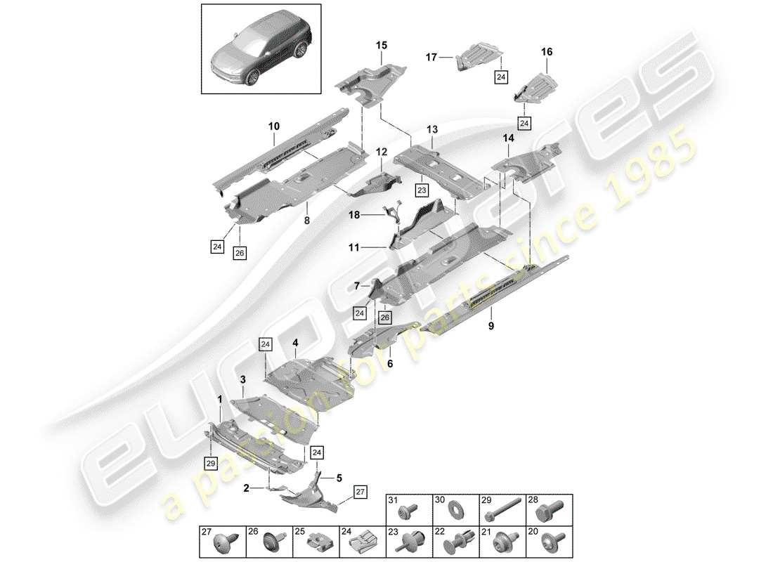 porsche 2019 (cayenne e3 9ya/9yb) diagrama de piezas del revestimiento