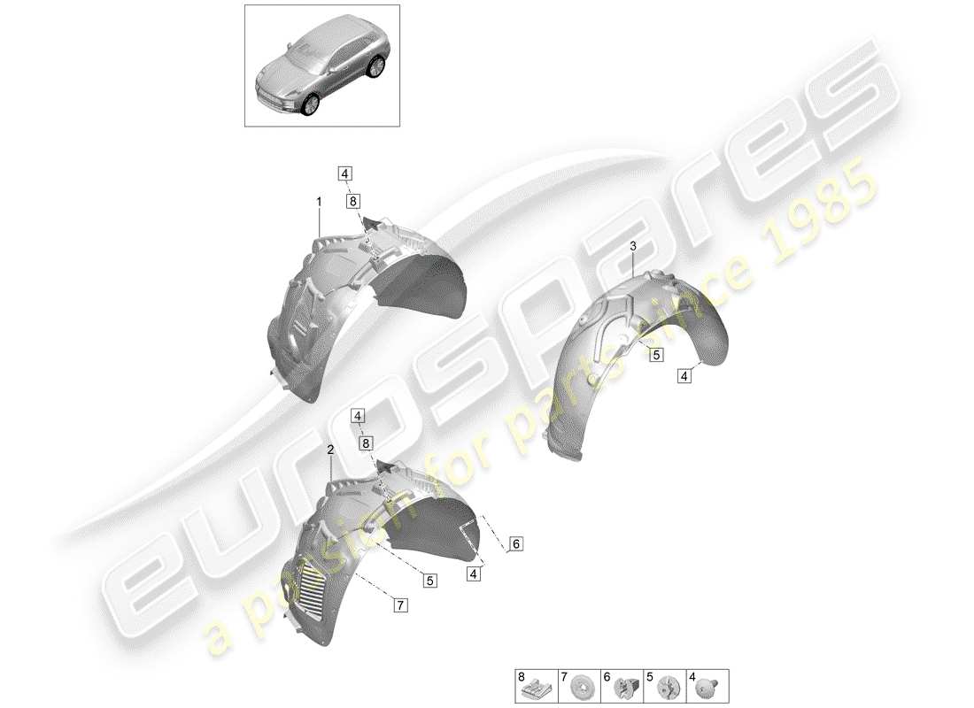 porsche 2019 (macan) protector de timonera diagrama de piezas