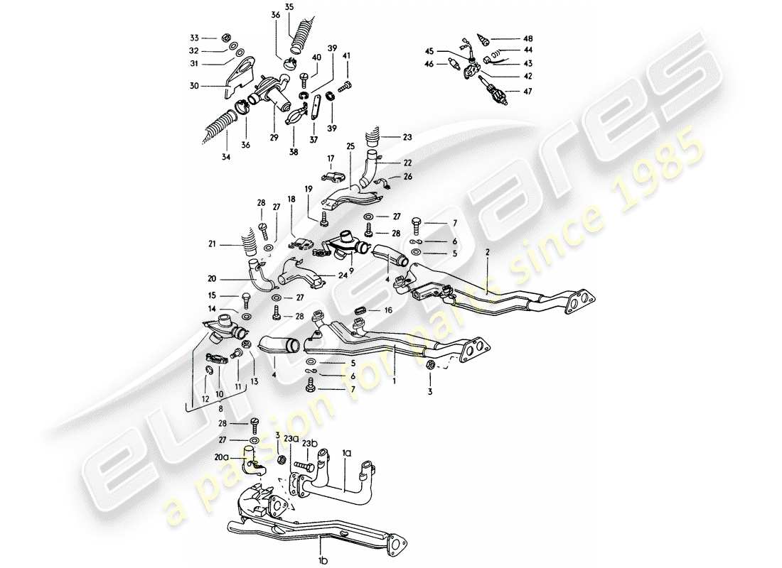 porsche 1972 (914) sistema de escape - núcleo del calentador diagrama de piezas
