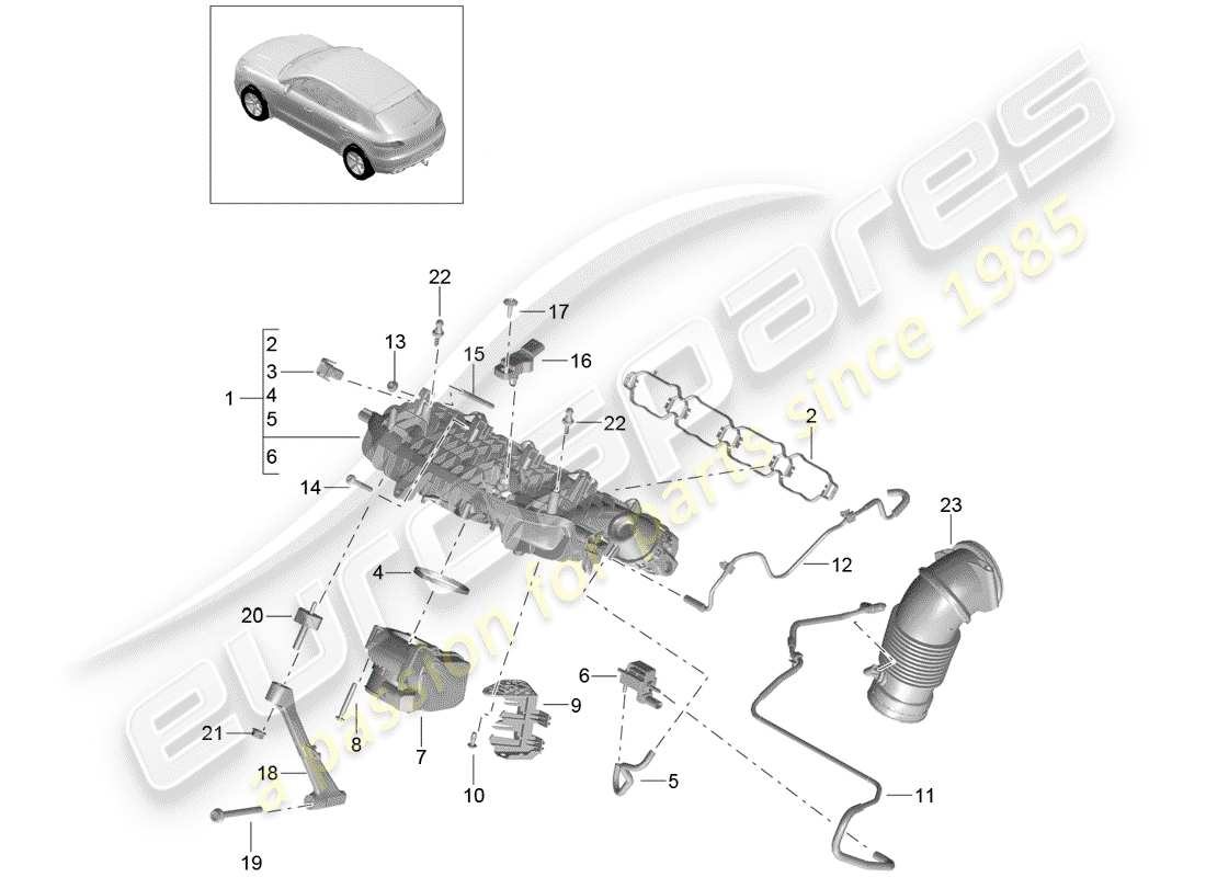 porsche 2017 (macan) diagrama de piezas del colector de admisión