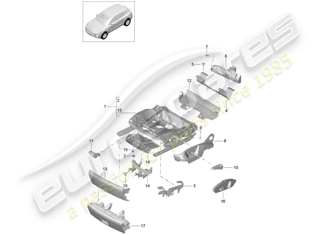 porsche 2017 (macan) estructura del asiento diagrama de piezas