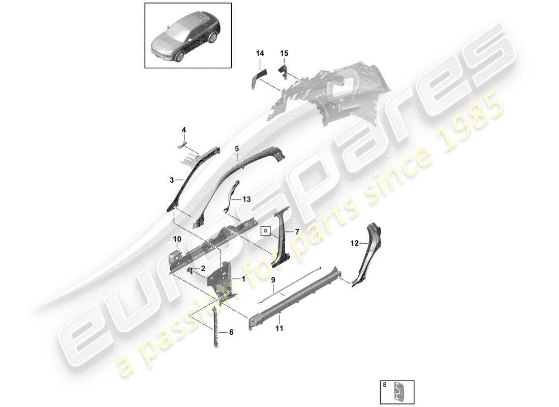 porsche 2019 (cayenne e3 9ya/9yb) panel lateral diagrama de piezas