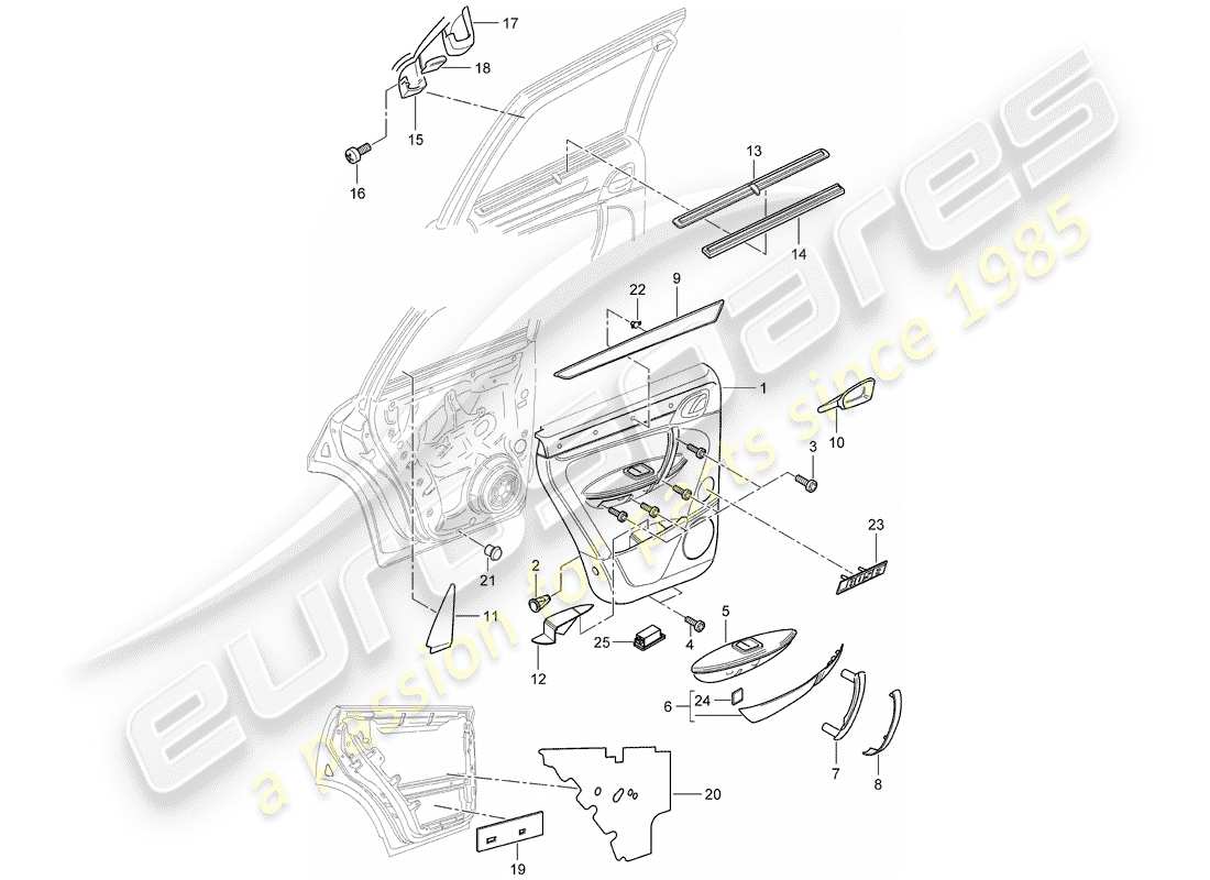 porsche 2010 (cayenne e1 9pa) panel de la puerta diagrama de piezas