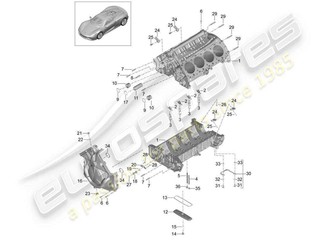 porsche 2015 (918 spyder) crankcase diagrama de piezas