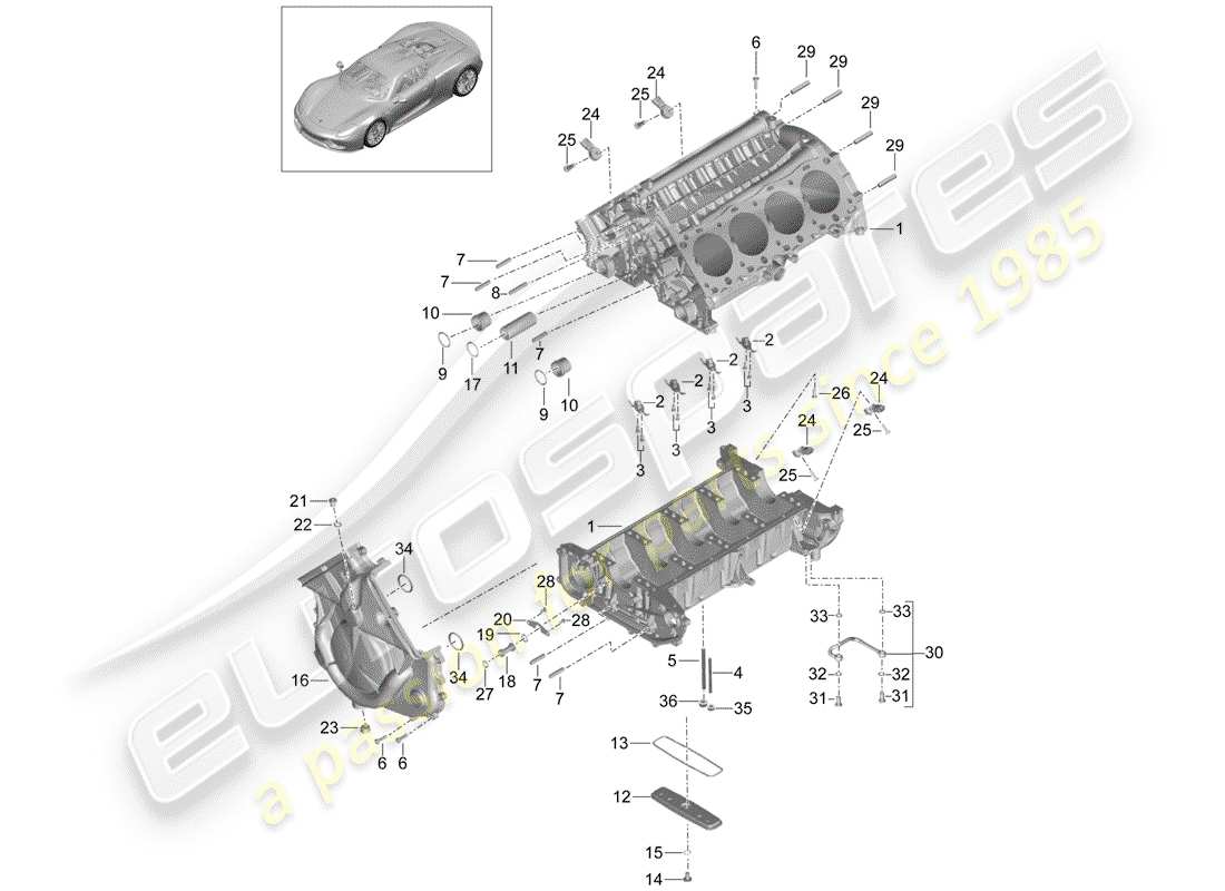 porsche 918 spyder (2015) crankcase diagrama de piezas