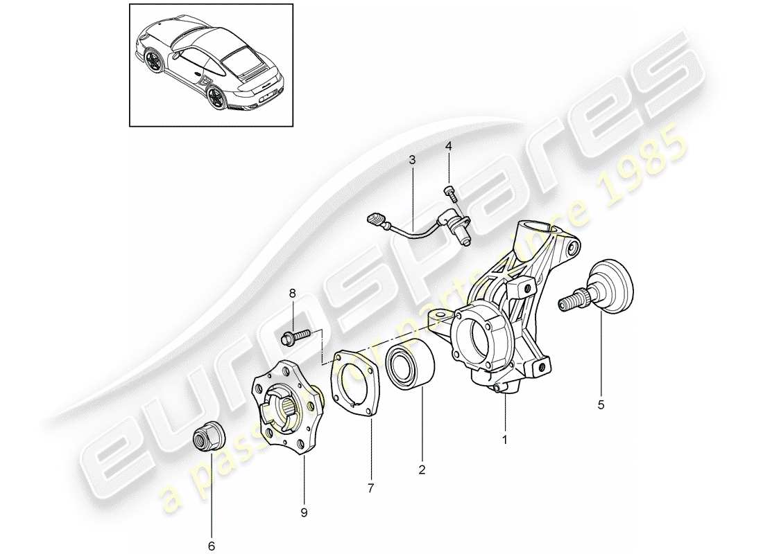 porsche 911 t/gt2rs (2011) diagrama de piezas del portador de ruedas