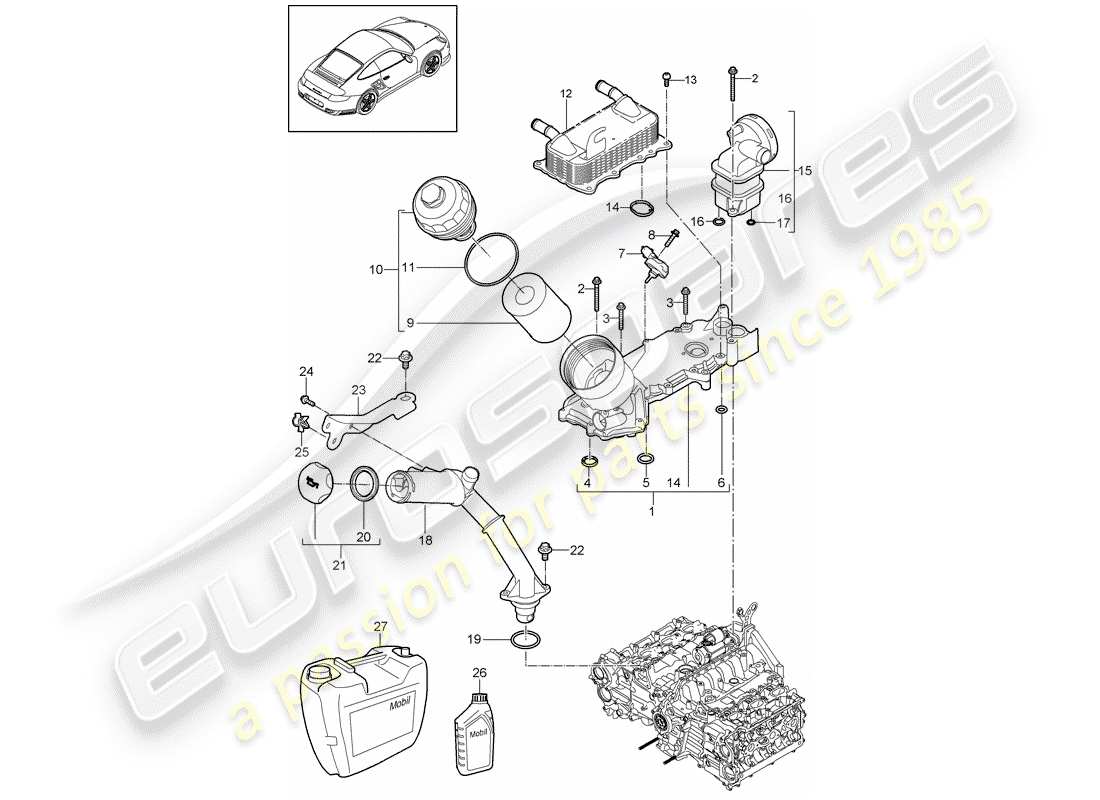porsche 911 t/gt2rs (2011) lubricación del motor diagrama de piezas
