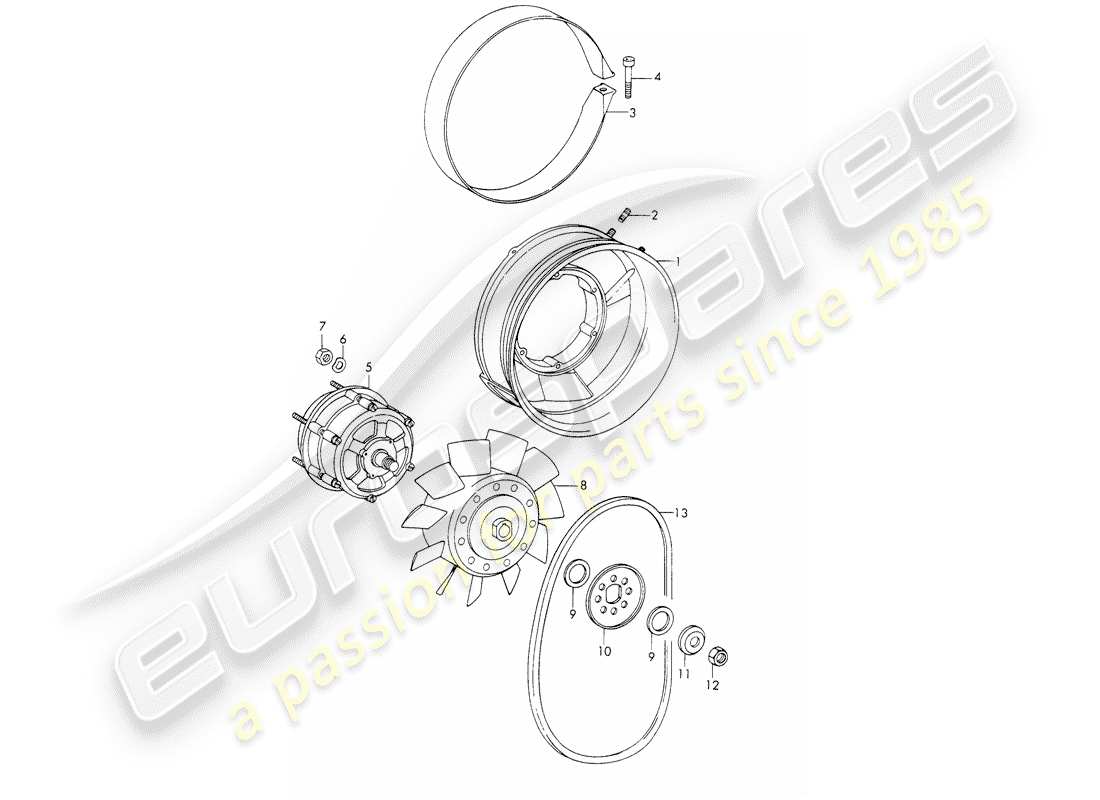 porsche 1966 (911/912) diagrama de piezas de enfriamiento por aire