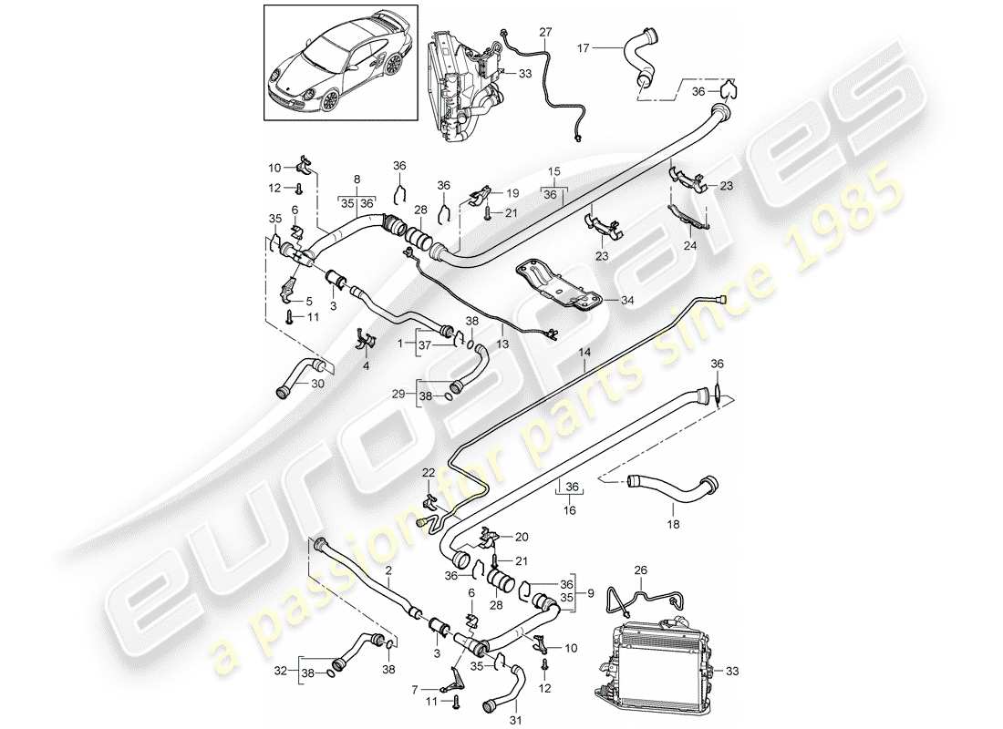 porsche 2013 (997-2 turbo / gt2 rs) refrigeración por agua 2 diagrama de piezas