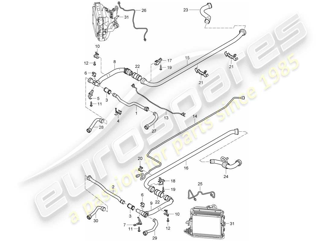 porsche 2013 (997-2 turbo / gt2 rs) refrigeración por agua 2 diagrama de piezas