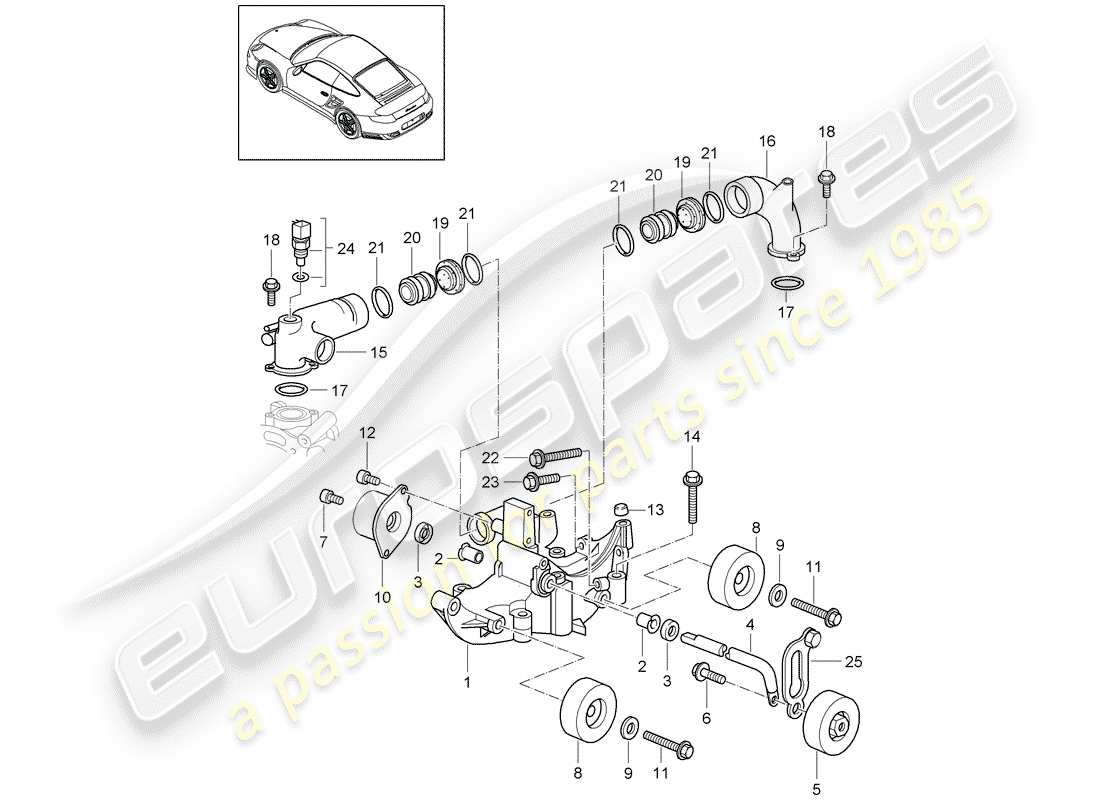porsche 2013 (997-2 turbo / gt2 rs) diagrama de pieza del tensor de correa
