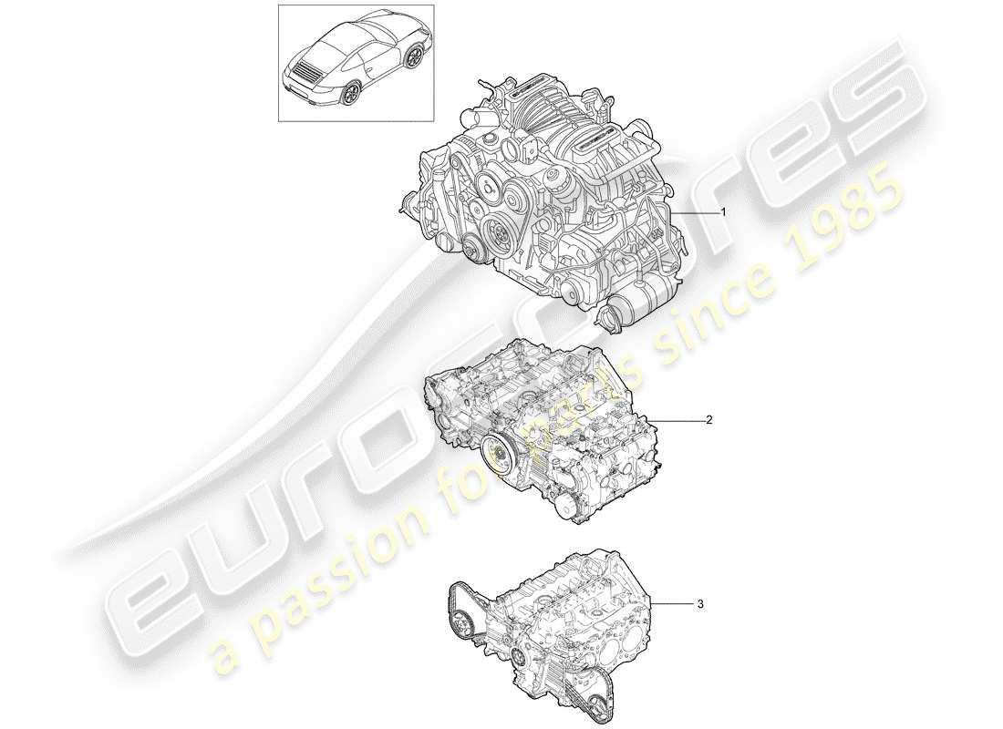 porsche 2010 (997-2) motor de repuesto diagrama de piezas