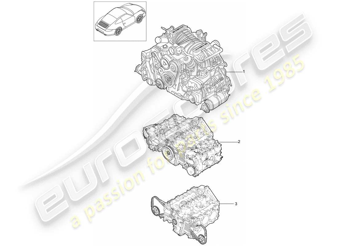 porsche 997 gen. 2 (2010) diagrama de piezas del motor de repuesto