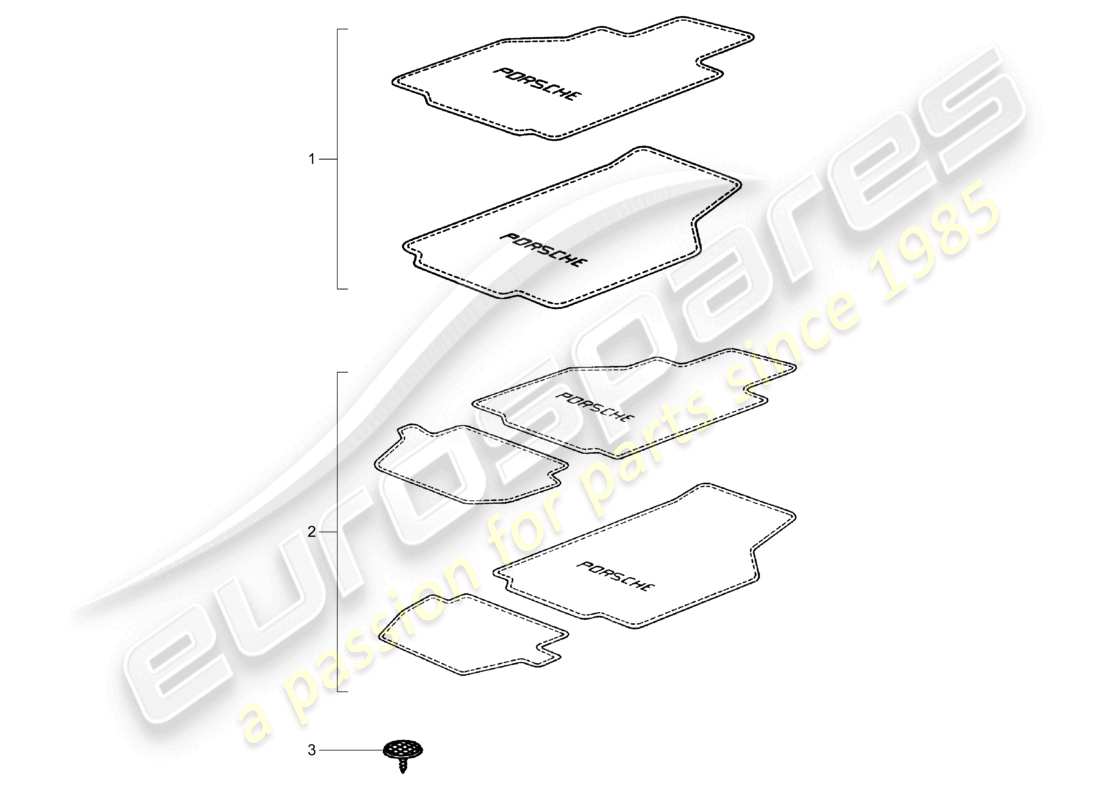 porsche 1998 (986 boxster) alfombrilla de suelo 97-04 98-05 diagrama de piezas