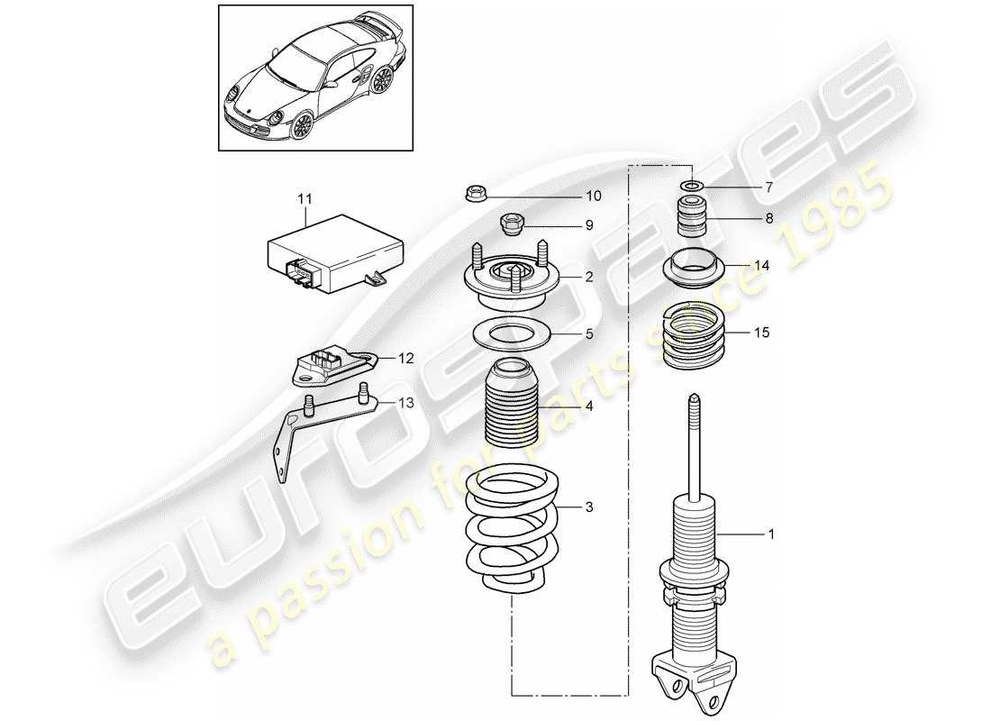 porsche 911 t/gt2rs (2011) amortiguador diagrama de piezas