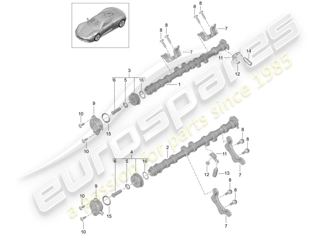 porsche 2015 (918 spyder) diagrama de piezas del árbol de levas
