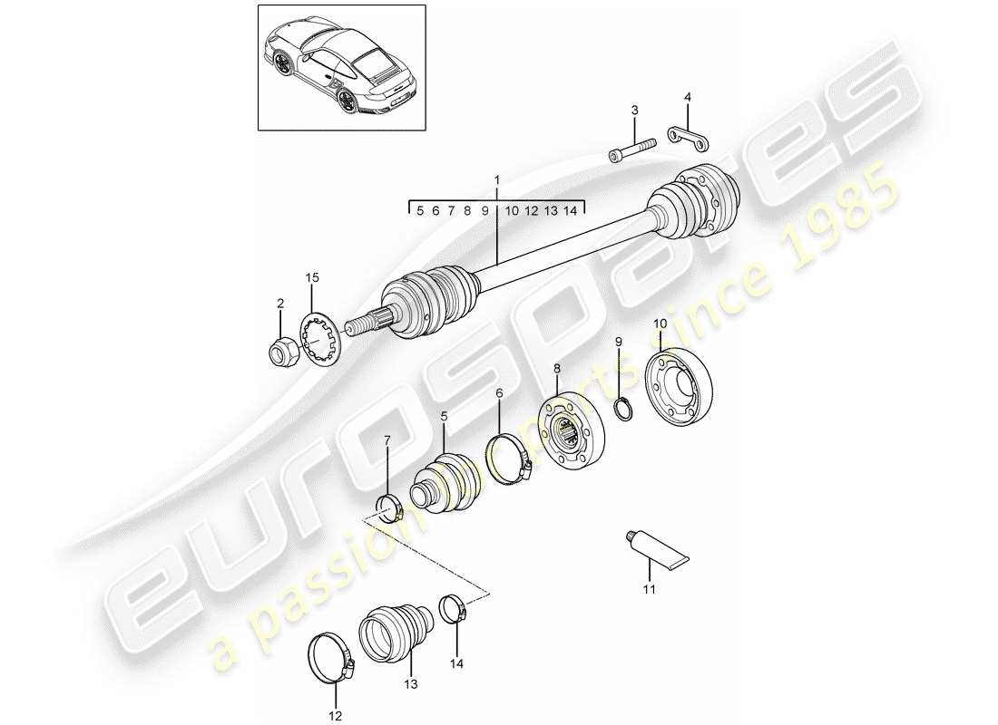 porsche 2013 (997-2 turbo / gt2 rs) diagrama de piezas del eje de transmisión