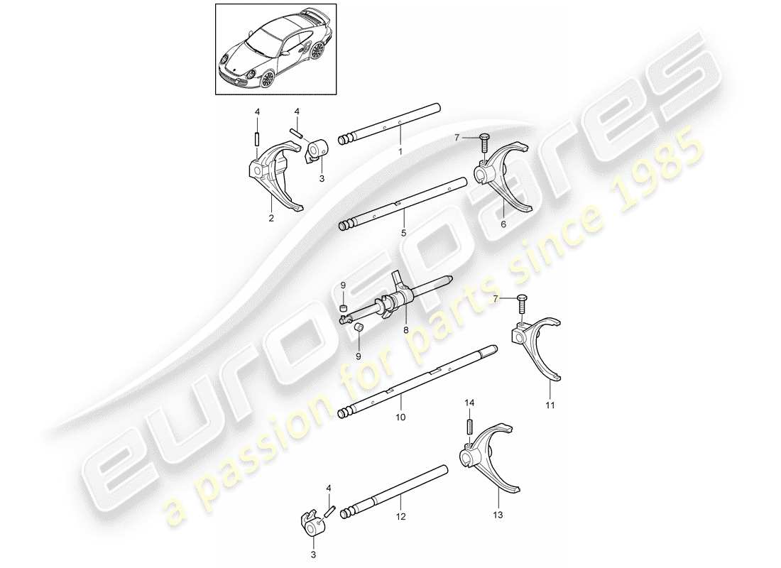 porsche 911 t/gt2rs (2011) diagrama de piezas del eje selector