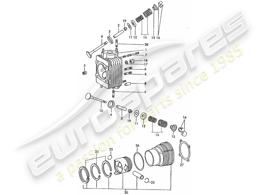 porsche 1966 (911/912) culata - cilindro con pistones - set de reparación para mantenimiento - ver ilustración: esquema de piezas