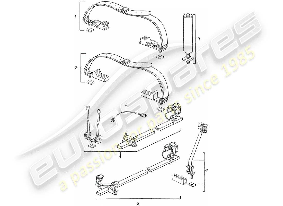 porsche 1989 (911) sistema de transporte de techo diagrama de piezas