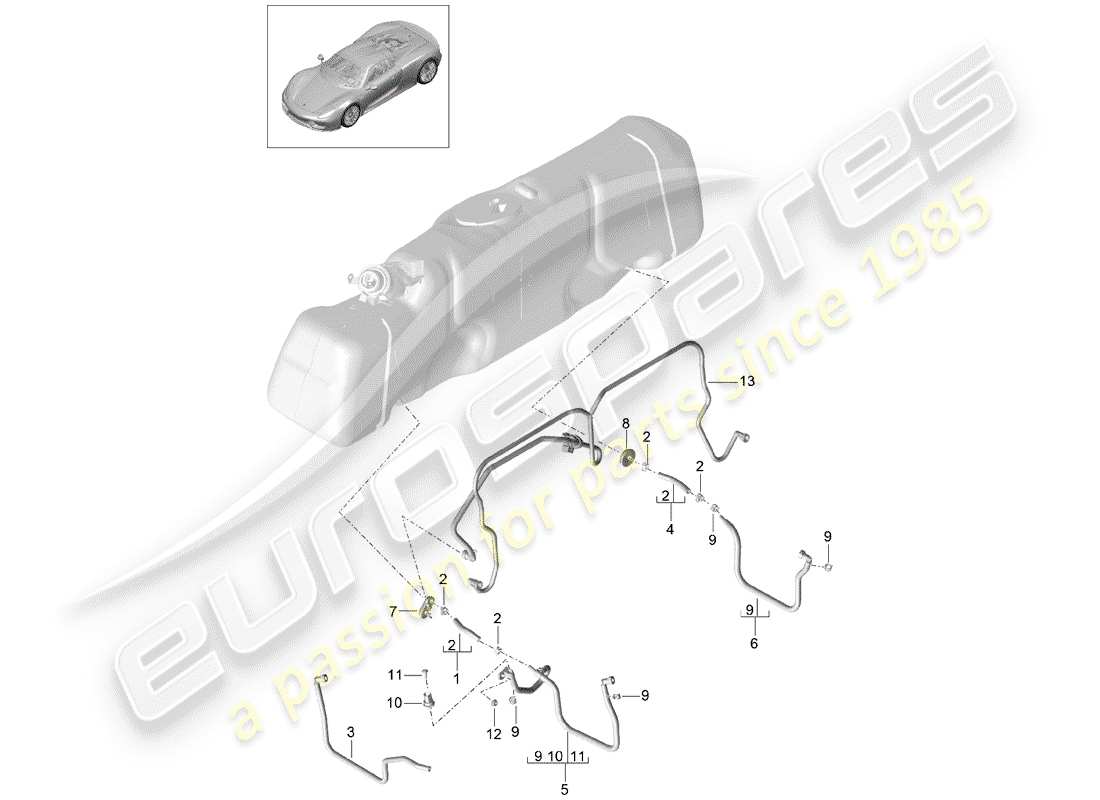 porsche 2015 (918 spyder) diagrama de piezas del sistema de combustible