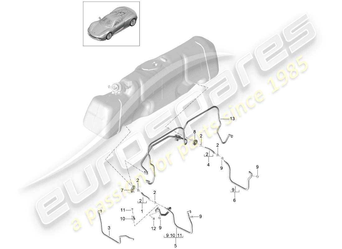 porsche 918 spyder (2015) diagrama de piezas del sistema de combustible