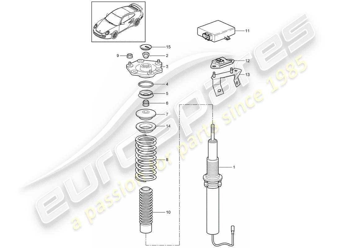 porsche 911 t/gt2rs (2011) diagrama de piezas de suspensión