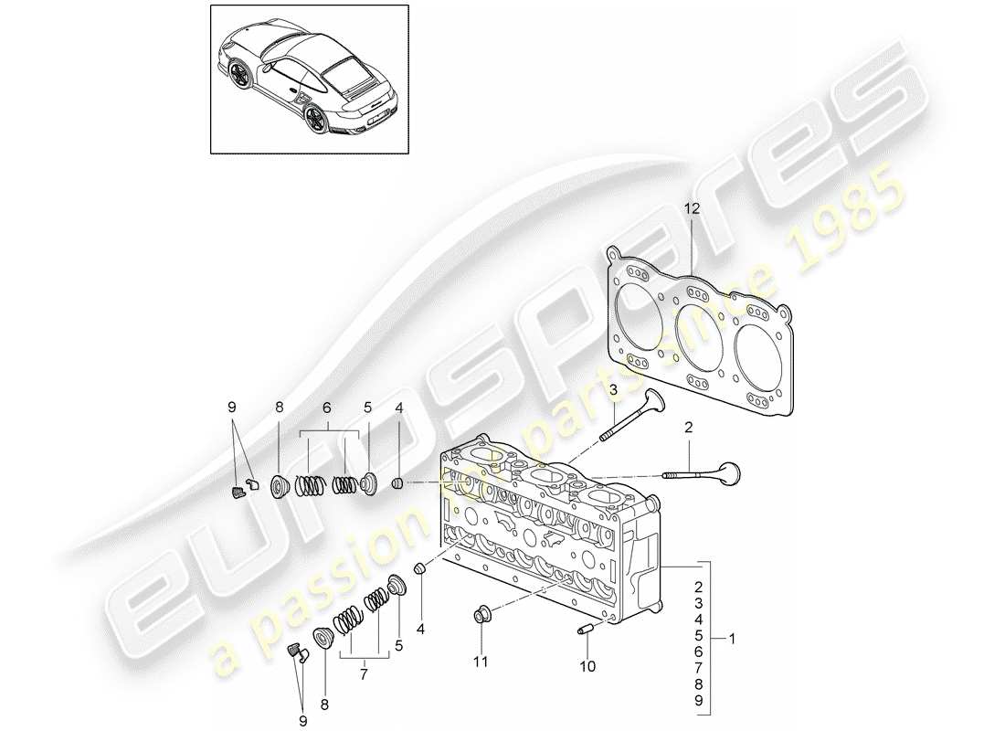 porsche 2011 (997-2 turbo / gt2 rs) cabeza de cilindro diagrama de piezas