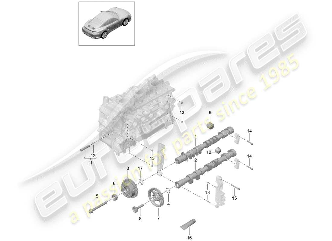 porsche 991 turbo (2020) diagrama de piezas del árbol de levas