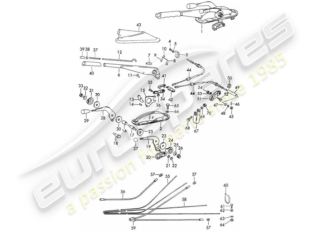 porsche 1966 (911/912) freno de mano - acelerador manual - calentador - actuador - d - mj 1968>> diagrama de partes
