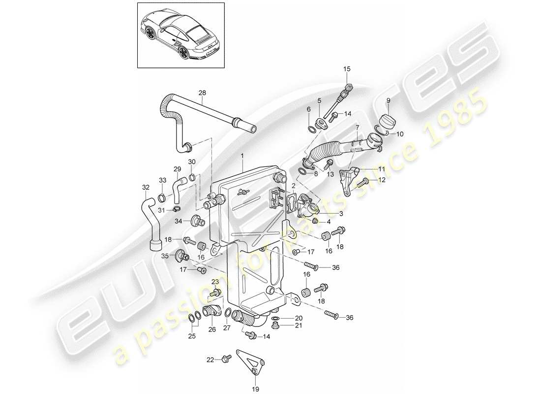porsche 911 t/gt2rs (2011) lubricación del motor diagrama de piezas