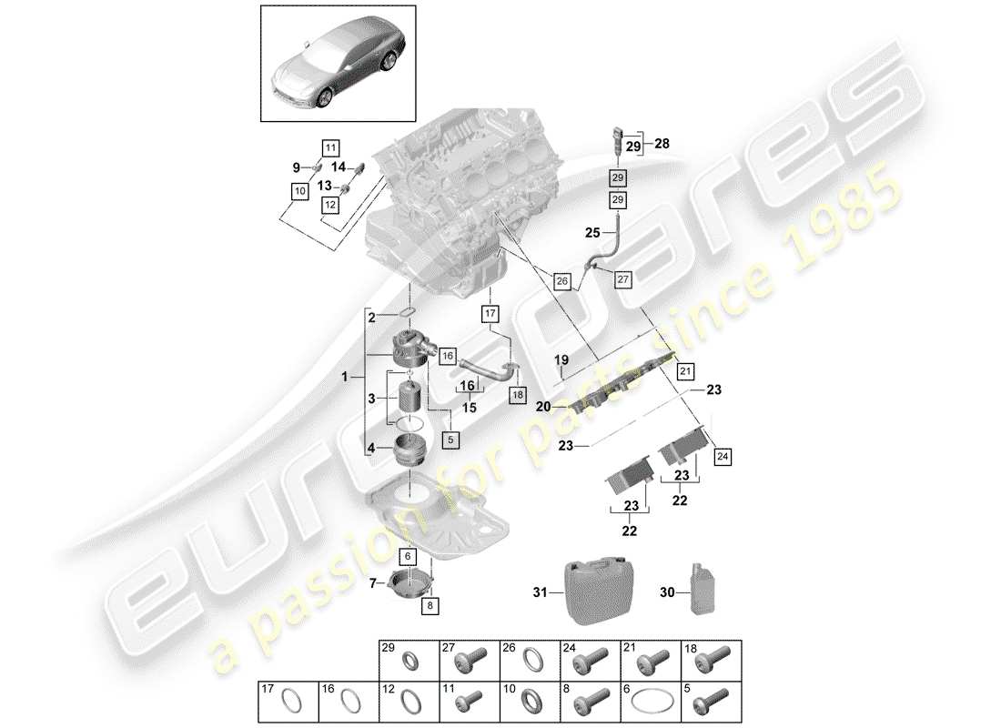 porsche 2017 (panamera 971-1) diagrama de piezas del filtro de aceite