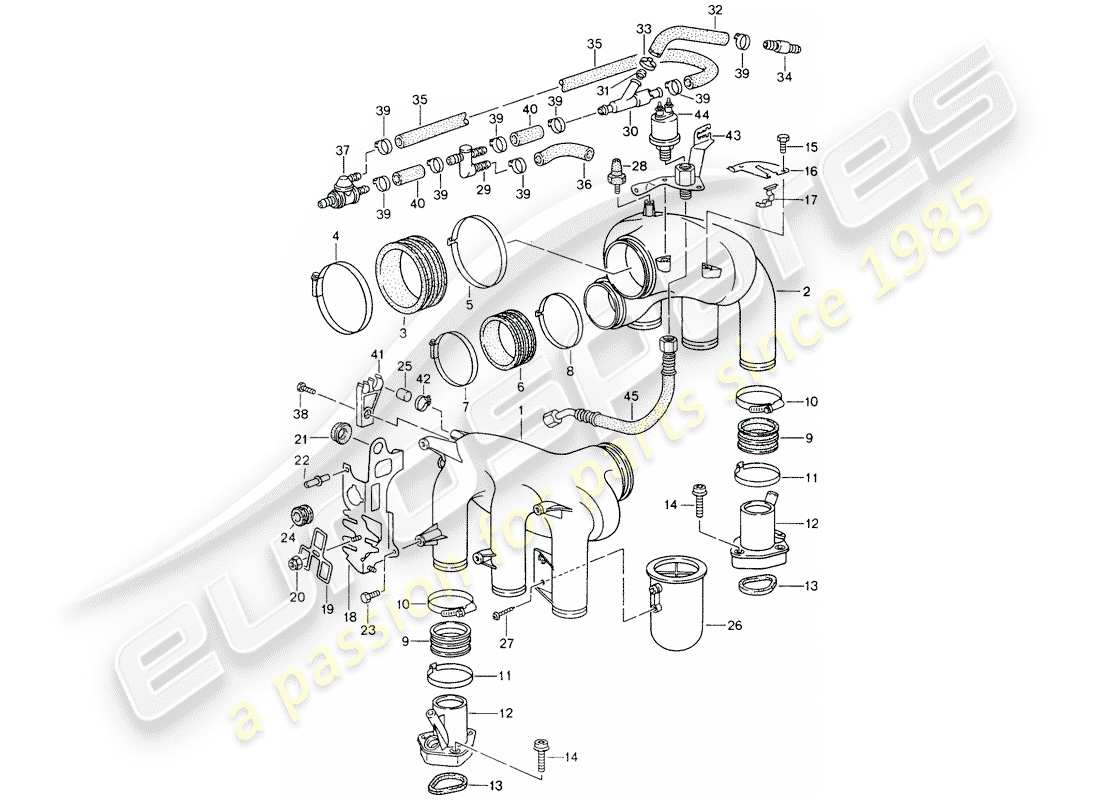 porsche 1994 (993) l-jetronic - distribuidor de aire de admisión diagrama de piezas