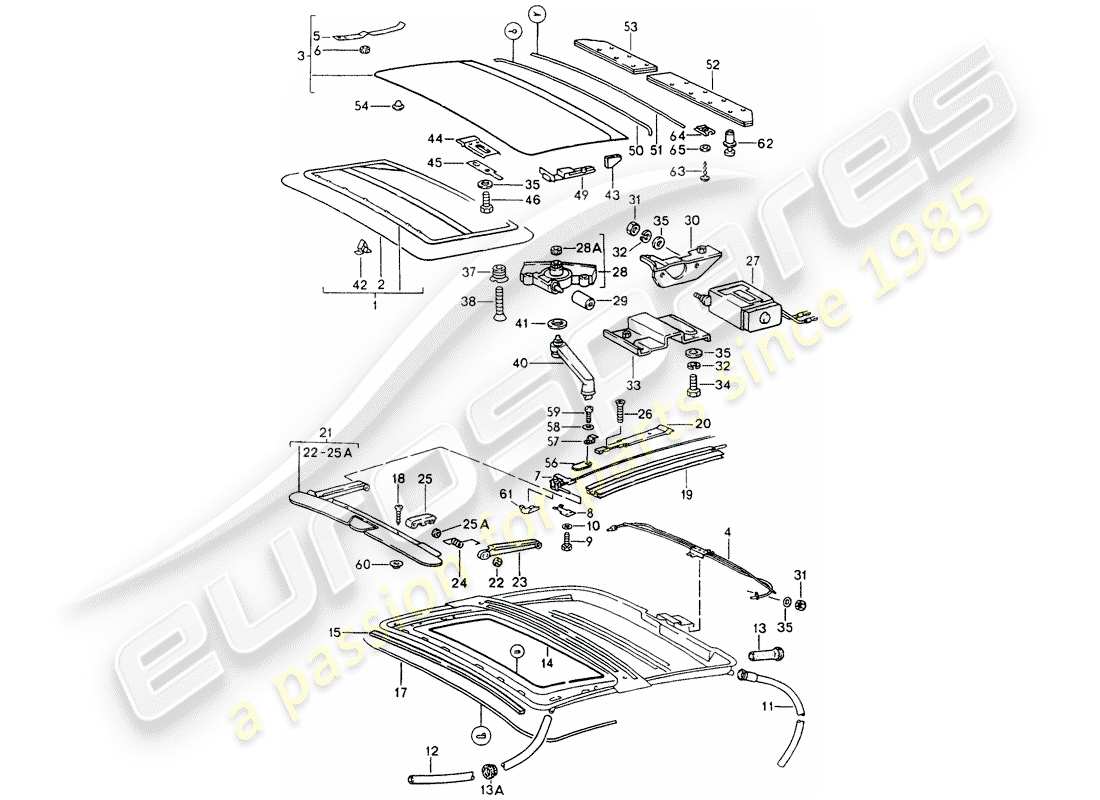 porsche 1990 (964) techo corredizo diagrama de piezas