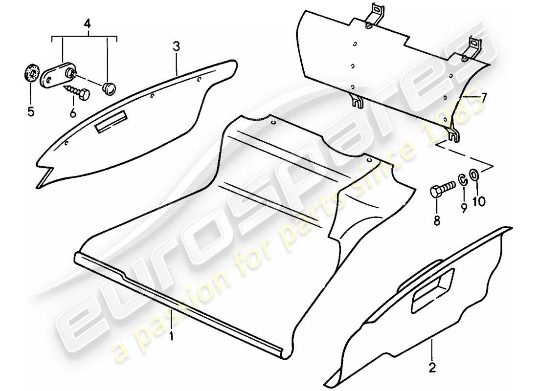porsche 1989 (911) equipamiento interior - maletero delantero diagrama de piezas