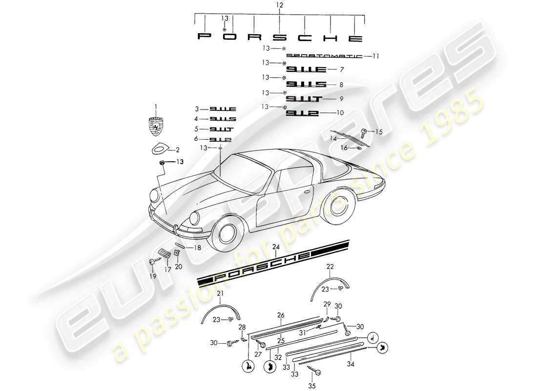 porsche 1966 (911/912) accesorios decorativos - d - mj 1969>> - mj 1969 diagrama de piezas