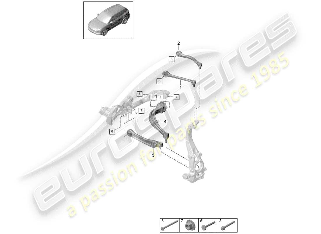 porsche 2020 (cayenne e3 9ya/9yb) diagrama de piezas del brazo control de pista