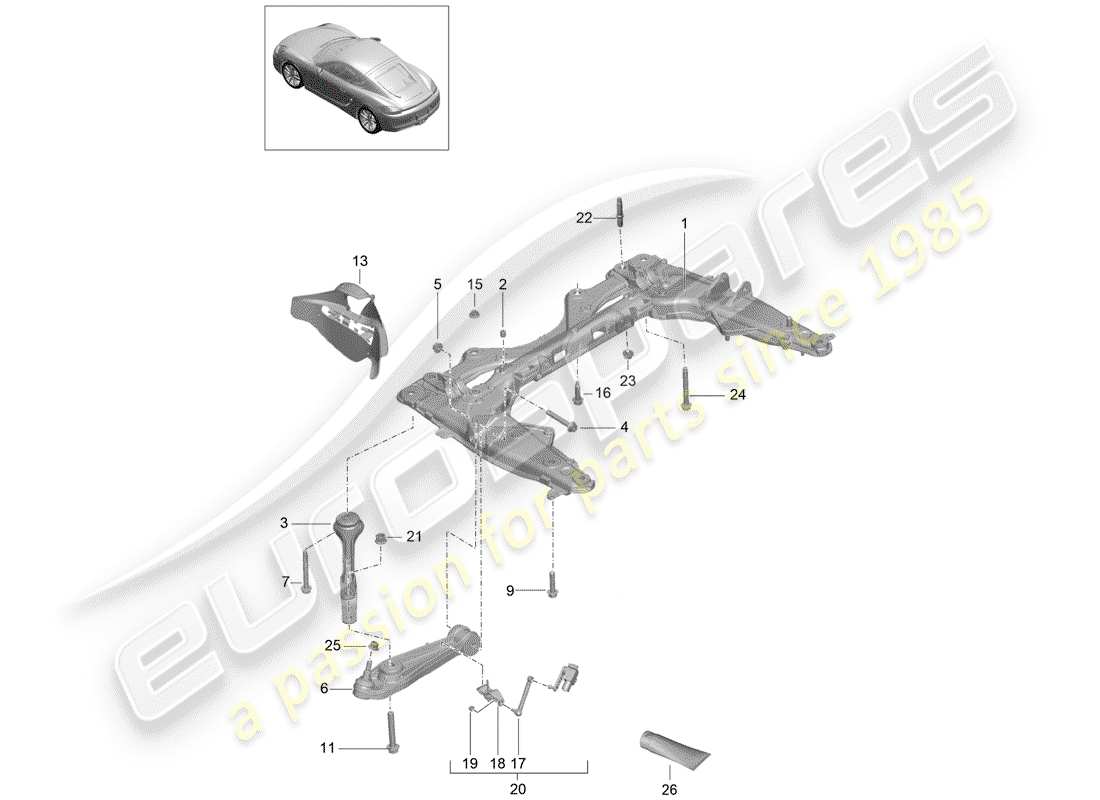porsche 2014 (981 cayman) travesaño diagrama de piezas