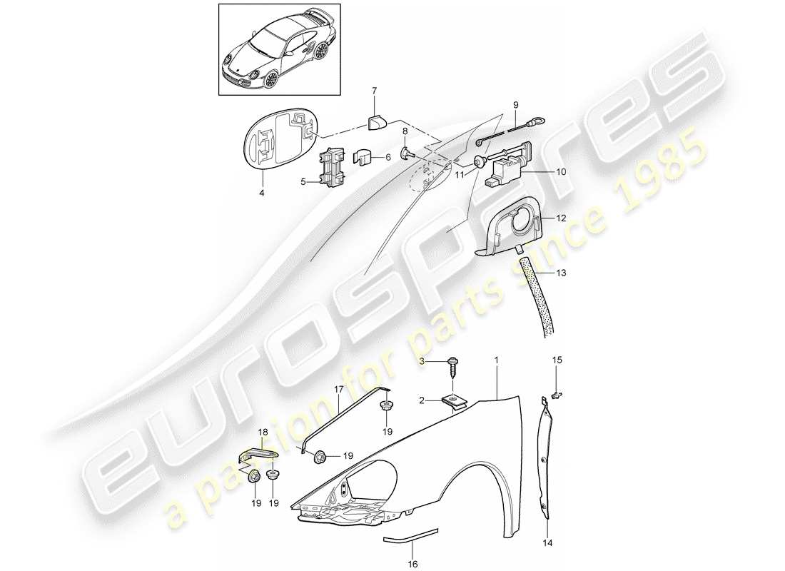 porsche 2011 (997-2 turbo / gt2 rs) defensa diagrama de piezas