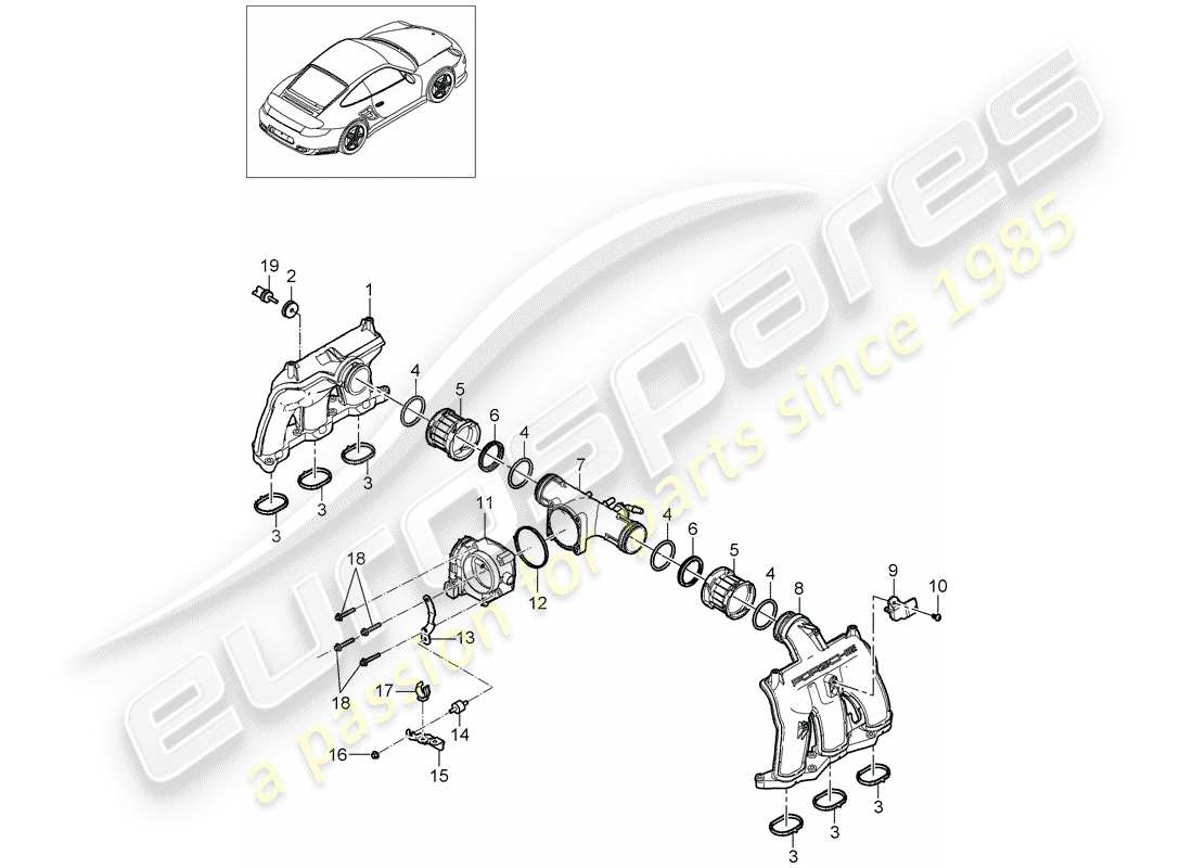 porsche 2013 (997-2 turbo / gt2 rs) diagrama de piezas del distribuidor de aire de admisión